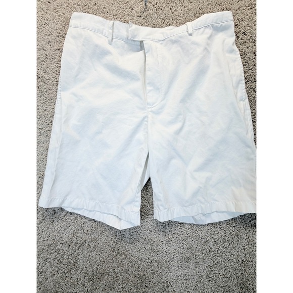 Greg Norman Other - Greg Norman Mens White Golf Shorts Waist 36 Cotton Twill Flat Front Shark Logo